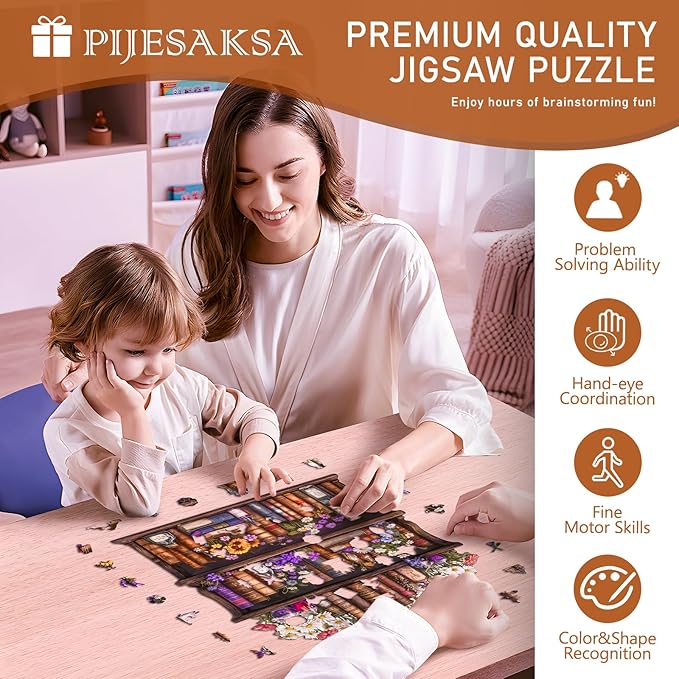 Wooden Puzzles for Adults, Magic Bookshelf Wooden Jigsaw Puzzle for Adults, Wood Puzzles Adult, Unique Animal Shape, Fun Gifts for Friends & Family, Home Decor(M -11.4 * 11.3in-194 pcs)