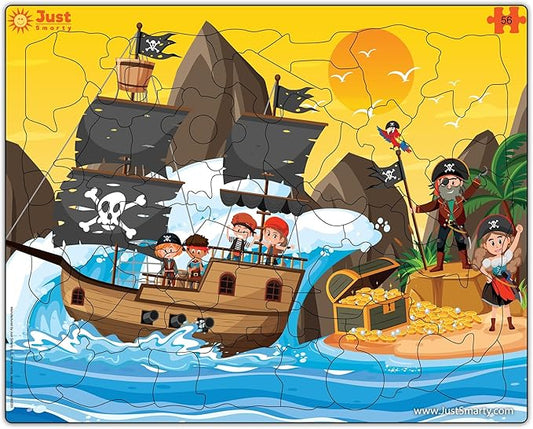 Just Smarty Jigsaw Puzzle Pirate 56 Pieces for Kids Ages 4, 5, 6 Year Old with Fun Shapes and Tray. Fun Learning Educational Toy for Boys Girls in Pre-K, Kindergarten, First Grade