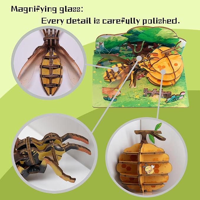 3D Wooden Puzzle for Adults, Teens and Kids - Contnovin 3D Bees Puzzle,43 Pieces DIY Model Building Kit, Creative Craft Decor, Relaxing Desktop Ornament, Unique Gift for Birthday and Christmas