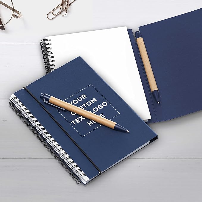 DISCOUNT PROMOS Custom Spiral Notebooks with Elastic Closure Set of 100, Personalized Bulk Pack - Perfect for School, Office, Business and More - Navy Blue