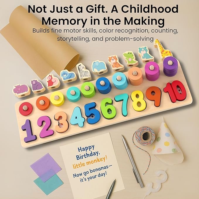 Safari Wooden Number Puzzle – 3 Year Old Girl Gifts, Educational Toys for 4 Year Old, Wooden Puzzles for Toddlers 3+, Learning for 3 Year Olds, Montessori Preschool Activities, Toddler Toys 3-5