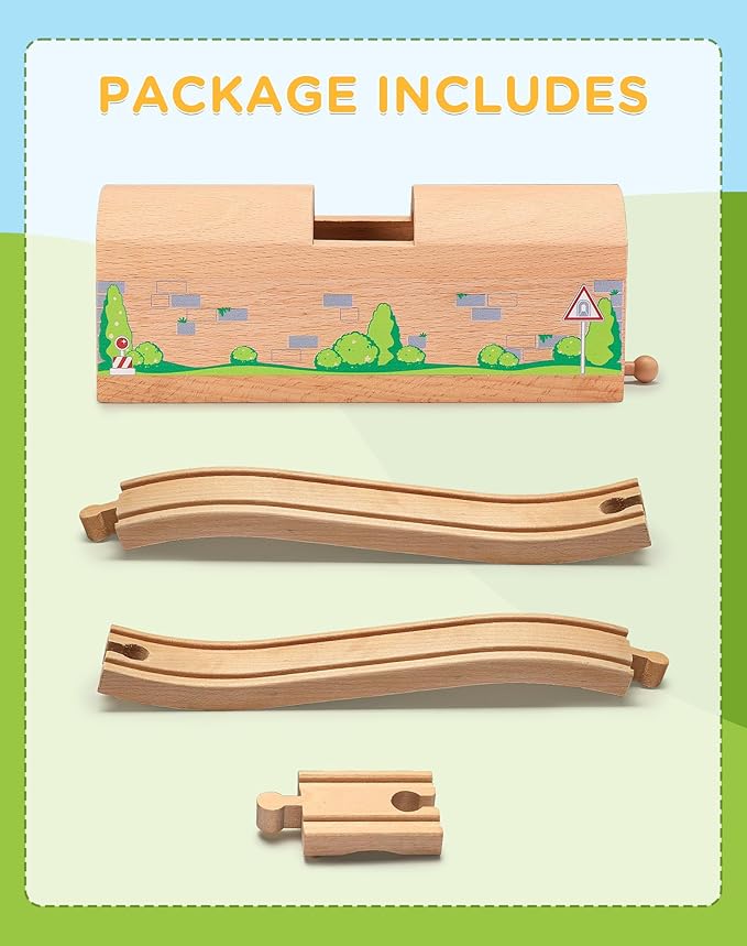 SainSmart Jr. Wooden Train Track Accessories Bridge Tunnel, Wooden Train Track Bridge Compatible with Thomas, Brio, Chuggington, Melissa and Doug, Made of Sturdy Hardwood for Long-Term Play