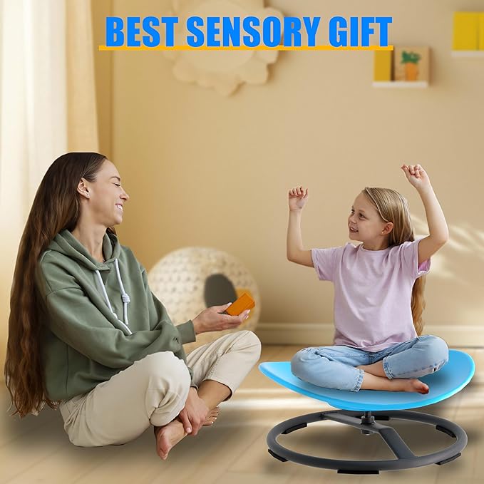 Spinning Chair for Autistic Kids, Sensory Swivel Spin Chair for Children with Autism, ADHD Sensory Sit and Spin Toys for Toddlers with Safe Spinny Motion (Blue)