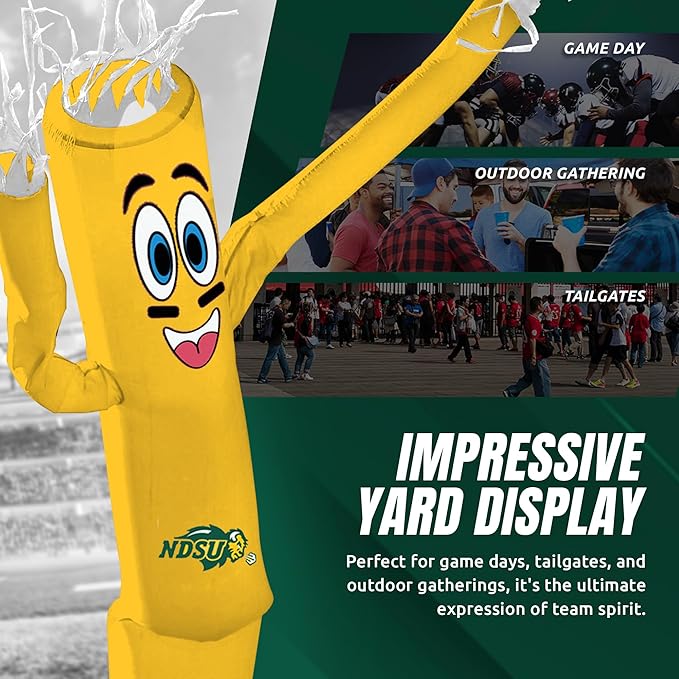 NCAA North Dakota State Bison Football Wacky Waving Inflatable Tube Guy with LED Lights & Built-in Blower - 6" x 36" x 96" Inflatable Tube Man Crazy Sports Fan Outdoor Party Decoration