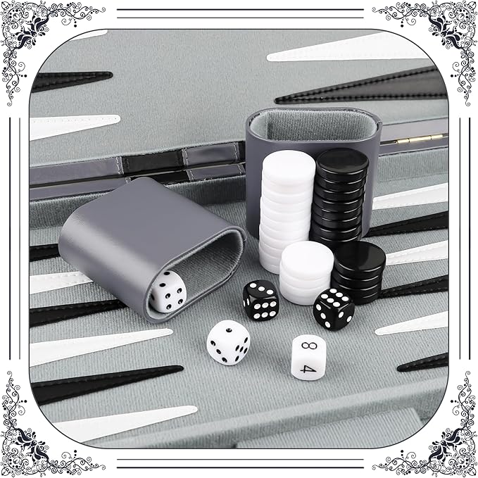 Froggod 15 inch Backgammon Sets for Adults - Classic Board Game for Adults - Portable Travel Backgammon Set for 2 Players - Perfect Adult Board Games for Gifts & Family Fun(Gray)