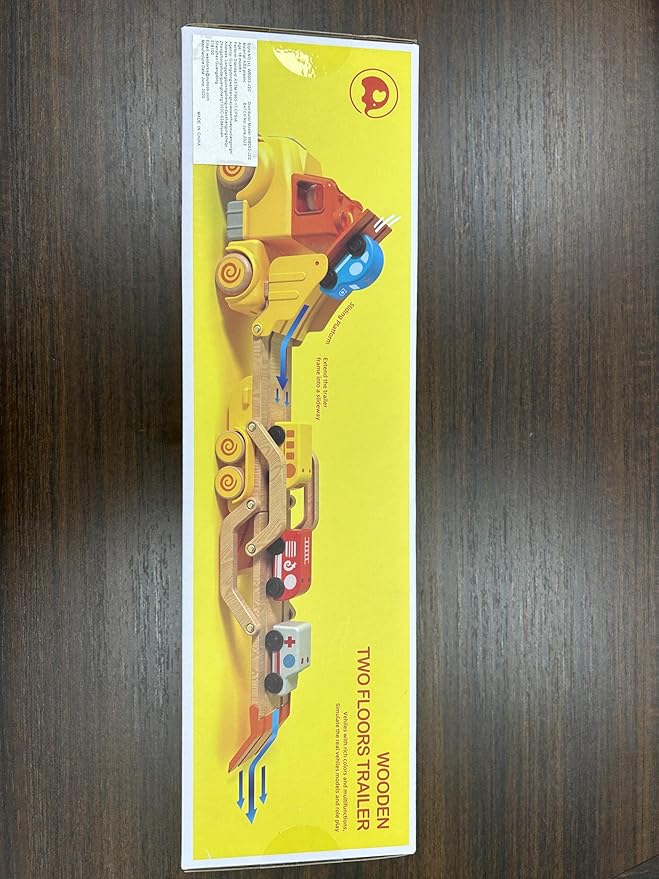 Toddler Car Toys for 2 3 4 5 Years Old Kids, Transport Carrier Truck Toy with 4 Wooden Vehicle, 24IN Foldable Track Trailer with Light & Sound Effects, Best Gift Choice for Christmas, Birthday