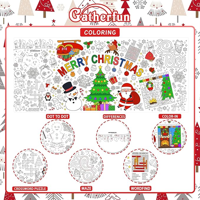 Gatherfun Christmas Decorations - Versatile 31.5 x 72 Inches Activity Poster, Merry Christmas Party Coloring Banner/Table Cover for School Parties and Special Events