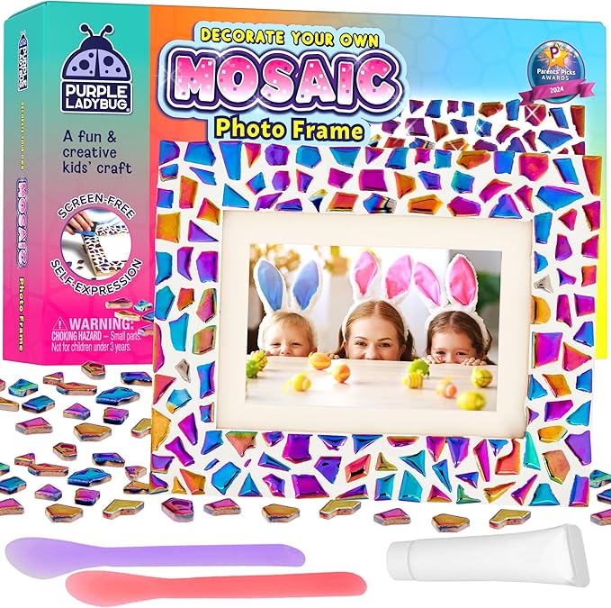 PURPLE LADYBUG Decorate Your Own Picture Frame Craft Kit - Craft for Kids Ages 8-12, Birthday Gift & DIY Mosaic Frame Craft for Girls Ages 6-8, Fun Arts & Crafts for 7-Year-Old Girls
