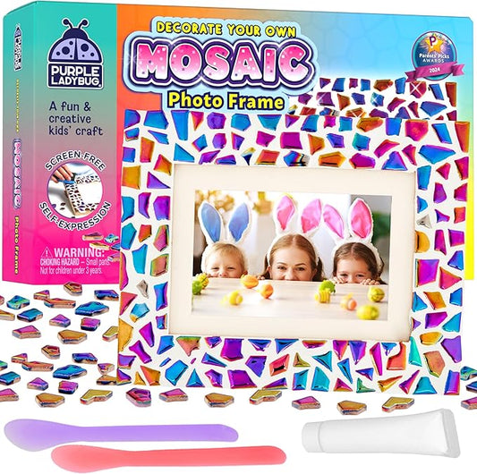 PURPLE LADYBUG Decorate Your Own Picture Frame Craft Kit - Craft for Kids Ages 8-12, Birthday Gift & DIY Mosaic Frame Craft for Girls Ages 6-8, Fun Arts & Crafts for 7-Year-Old Girls