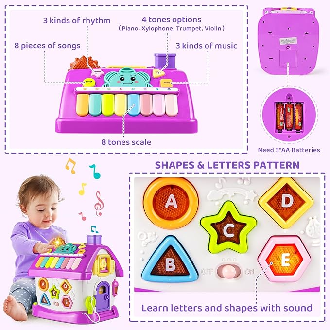 Marstone Toddler Toys for 1 Year Old Girl Gifts: 8 in 1 Multi-Functional Learning Baby Musical House for 1 2 3 Yr Old Girl and Boy Birthday Gifts, Educational Baby Toys 6-12, 12-18 Months