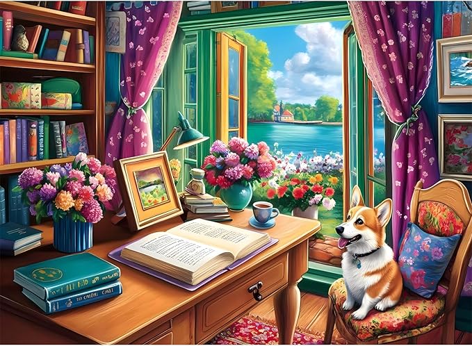 300 Pieces Puzzle for Adults, Corgi Study Book Jigsaw Puzzles for Kids Adults Seniors 300 Pieces, Glossy Sturdy Vibrant Puzzle 300 Piece, Challenging Jigsaw Puzzle Great Gift for Family Friends