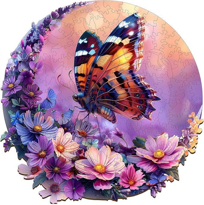 Wooden Puzzles for Adults, Wooden Jigsaw Puzzles for Adults, Butterfly and Moon-1 Unique Shaped Wood Puzzles Adult, Birthday Gifts for Friends Family Game, Home Decor (13.4 * 13.4in 300pcs)