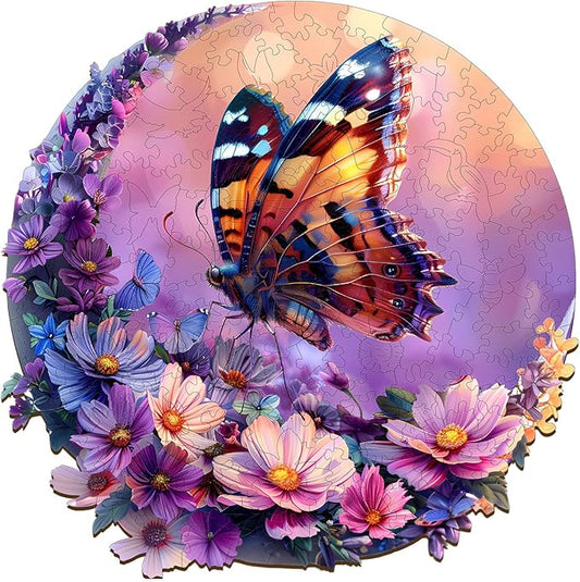 Wooden Puzzles for Adults, Wooden Jigsaw Puzzles for Adults, Butterfly and Moon-1 Unique Shaped Wood Puzzles Adult, Birthday Gifts for Friends Family Game, Home Decor (13.4 * 13.4in 300pcs)
