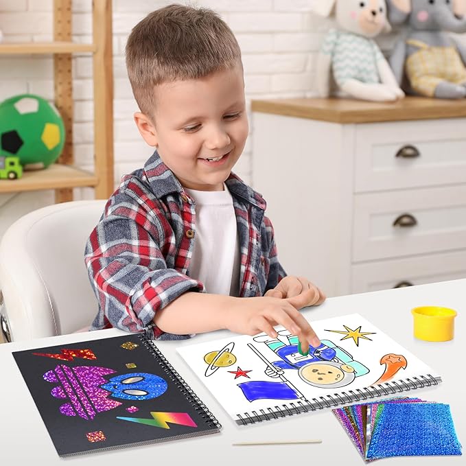 Art & Craft Activity,Foil Craft Outer Space DIY Art Fun Kits,No Mess Creative Foil Art Kits Set Drawing Game for Kids,Birthday Gifts Craft Supplies Travel Toys for Girls Boys Ages 4 5 6 7 8 9 Year Old