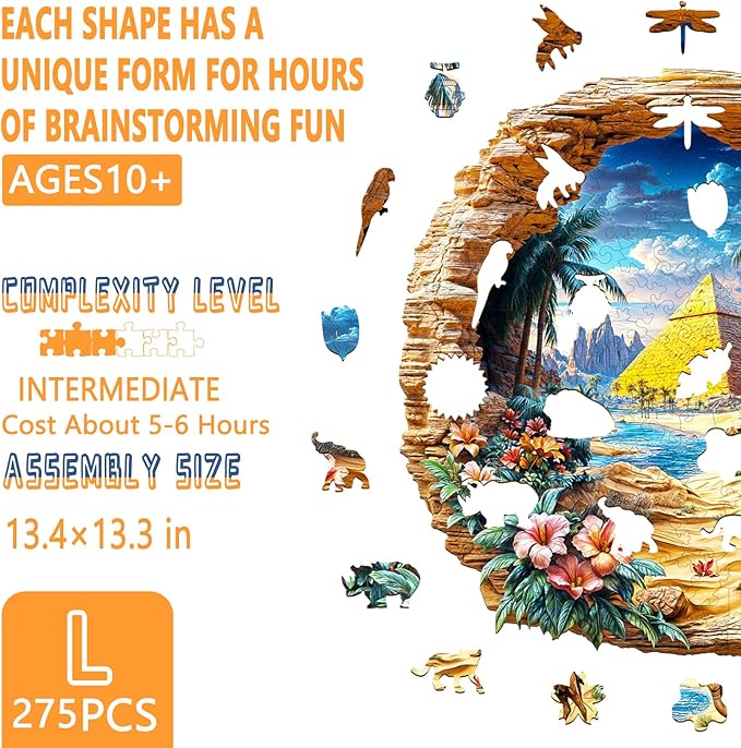 Wooden Puzzles for Adults -Oasis Mirage Puzzle, Unique Shape Wooden Jigsaw Puzzle for Adults, Beautiful Desert Wood Puzzles Adult, Good Gift Idea for Friends, Home Decor (L-13.4 * 13.3in -275 Pieces)