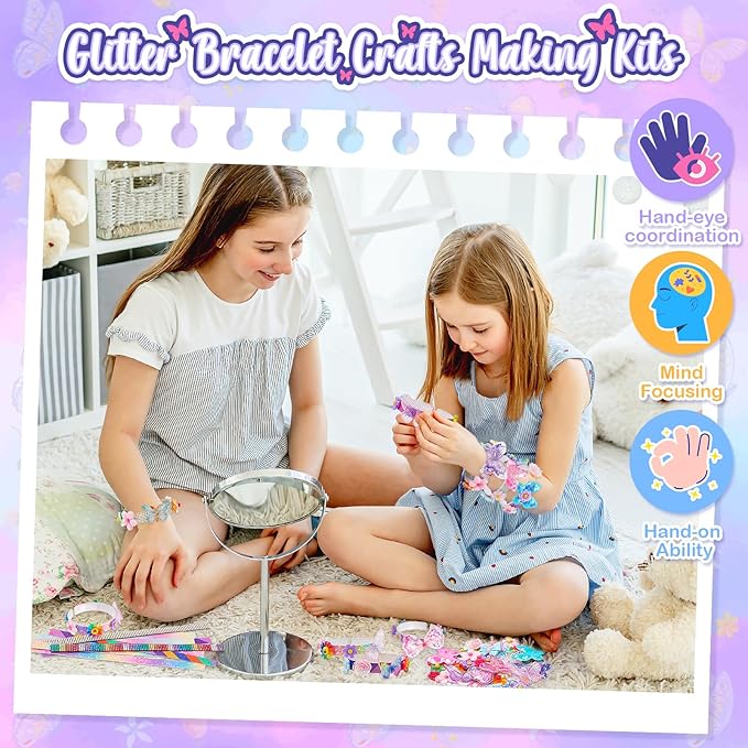 Friendship Bracelet Making Kit for Girls, 5-12 Year Old Girl Birthday Gifts, Arts and Crafts Kits for Kids, Girls Toys Age 5 6 7 8 9 10 Years Old, Kid Jewelry Making Kit with Charm (Butterfly&Flower)