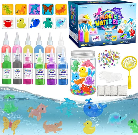 Funewest Magic Water Elf Toy Kit, DIY Aqua Fairy Squishy Gel with 12 Magical Gels & 10 Creature Molds, STEM Arts and Crafts Activity, Make Water Pets, Fun Birthday Gift for Kids