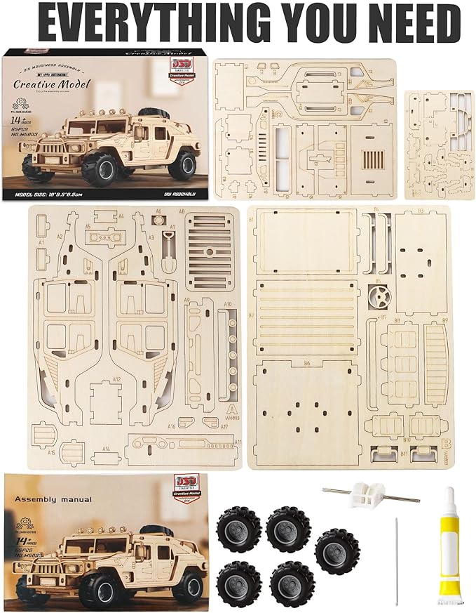 3D Wooden Puzzles Model Car Kits to Build for Adults, DIY Off-Road Car Building Kits, Brain Teaser Pull Back Toys, Gift for Men Boys on Birthday/Christmas Day