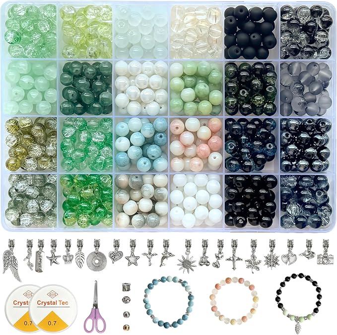 8mm Crackle Glass Beads for Bracelets, 600PCS Round Crystal Jewelry Making Kit for Adults & Beginners, DIY Gifts Crafts