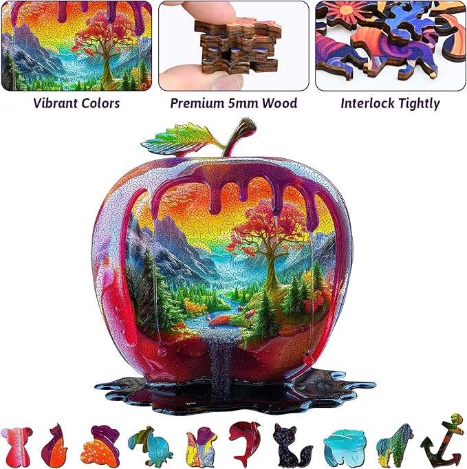 Wooden Puzzles for Adults - Apple Shaped Wood Jigsaw Puzzle Large Size Adult Wooden Puzzles, 505pcs Unique Wood Animal Shaped Puzzle for Adults, Birthday Gift Family Game Home Decor