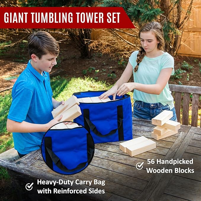 Bolaball 3-in-1 Checkers, Tic Tac Toe Jumbo Game, Reversible Carpet, Indoor Outdoor Yard Board Game for Family and Friends with 24 Chips (Timber Tower)