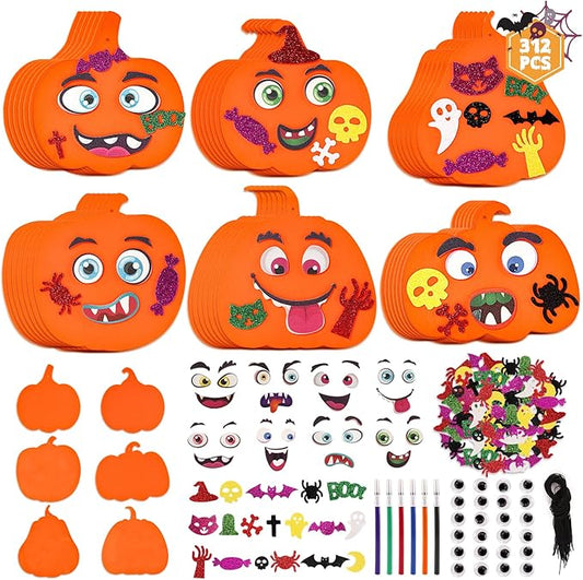 312 PCS Halloween Crafts for Kids, DIY Foam Pumpkins for Craft Bulk, Halloween Arts and Crafts for Party Favors Supplies, Halloween's Decorations, Classroom Craft Activities