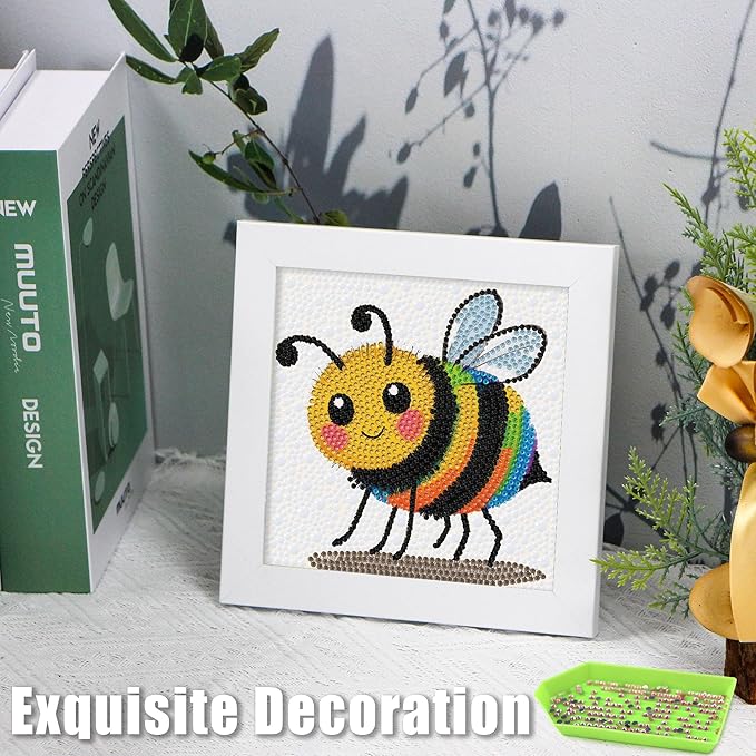 geesfayan Diamond Art Kits for Kids Ages 8-12,6 Inch DIY Gem Art Painting with 7 Inch Frame, Complete Starter Kit for Beginners, Creative Arts & Crafts Gift for Girls & Boys (Bee)