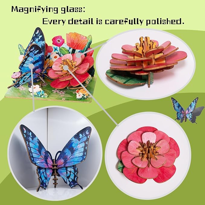 3D Wooden Puzzle for Adults, Teens and Kids - Contnovin 3D Butterfly Puzzle，55 Pieces DIY Model Building Kit, Creative Craft Decor, Relaxing Desktop Ornament, Unique Gift for Birthday and Christmas