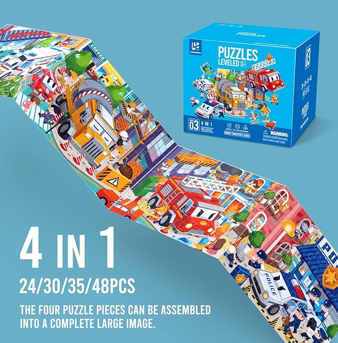 Puzzles for Kids Ages 3-8 Year Old，4 Pack 4 in 1 Progressive Jigsaw Puzzles (24/30/35/48 Pieces) for Toddlers & Children，Educational Floor Puzzles for Gifts