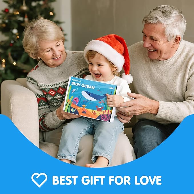 hahaland Ocean Busy Book for Toddlers 1-3, Montessori Toys Sensory Activity Busy Board, Travel Toy for 1 2 3 Year Old Boys Girls, Educational Fine Motor Skills Learning Toy, Toddler Birthday Gift