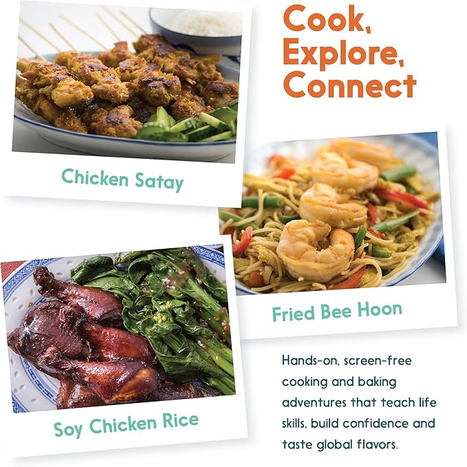 eat2explore Cooking Kits for Kids - Interactive & Educational Set with 3 Recipe Cards, Key Ingredients & Cooking Tools - Ideal Idea for Kids who Love to Create Meals (Singapore Edition)