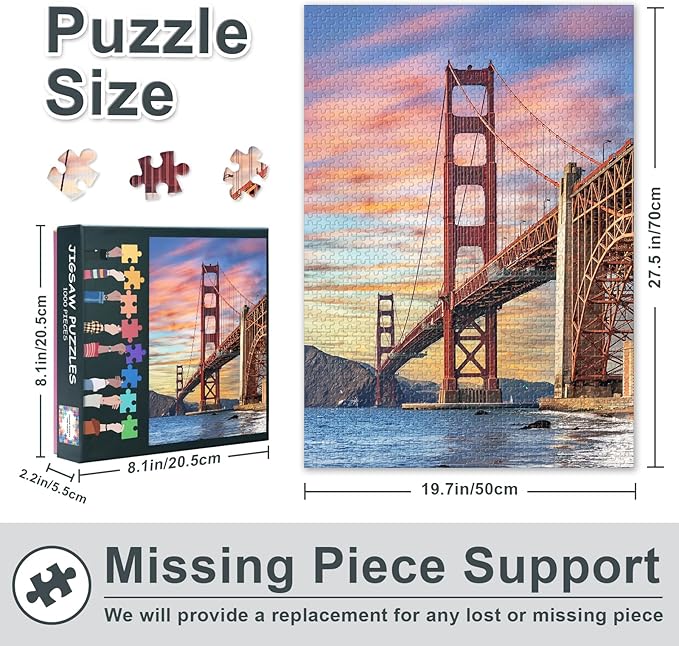 Jigsaw Puzzles 1000 Pieces The Golden Gate Bridge San Francisco 1000 Pieces Jigsaw Puzzles Educational Toy Landscape Puzzle Finished Size 19.5 x 27.5 Inch