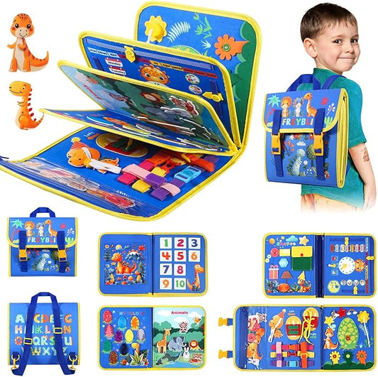 FREYBLI Toddler Busy Board, Montessori Toys for Boy Birthday Gift, Educational Quiet Activity Busy Book for Toddlers, Travel Toys for Airplane Car