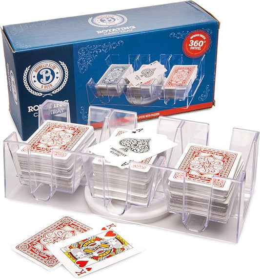 Brybelly Elite Rotating Card Deck Tray | Standard Sized Playing Cards | Rotates in Any Direction | Clear | 2, 6 or 9 Decks
