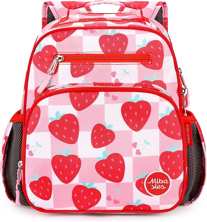 mibasies Toddler Backpack for Girls 2-4: Preschool Kindergarten Backpack - Cute Kids Backpacks for Girls - Strawberry Red