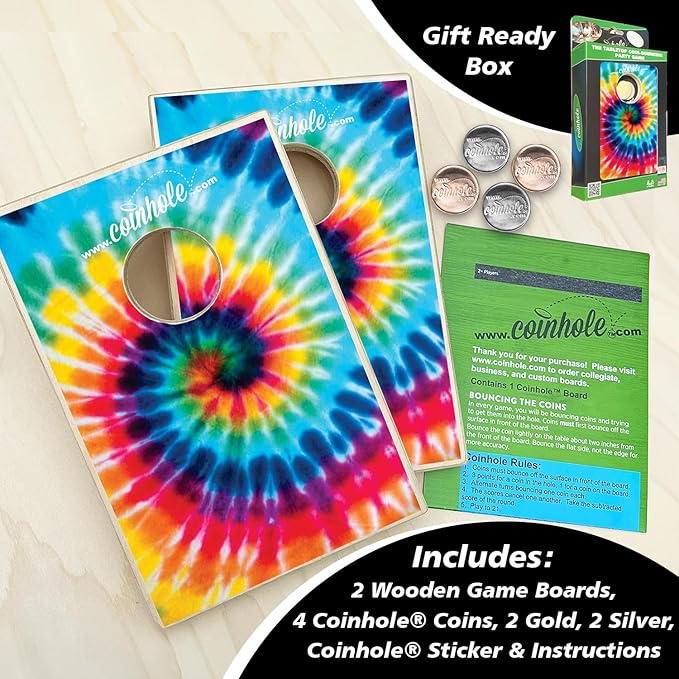 Coinhole Desktop Coin Bouncing Party Game Set | Tabletop Cornhole Board Game | Small Cornhole Travel Game Includes Coins