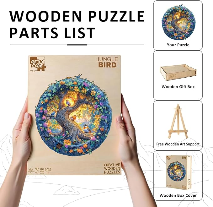 Wooden Puzzles for Adults - 200 Pieces Jungle Bird Wood Puzzle - Unique Shapes Wooden Jigsaw Puzzles for Adults - Eco-Friendly Home Office Decor (M-11.4 * 10.6in)