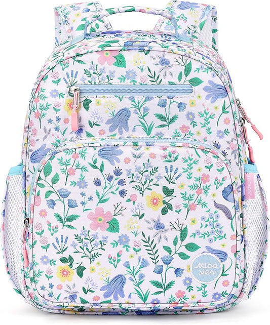 mibasies Kids Backpack for Girls: Girls Backpack 5-8 - Kindergarten Elementary School Bookbag for Girl - Floral Sky Blue