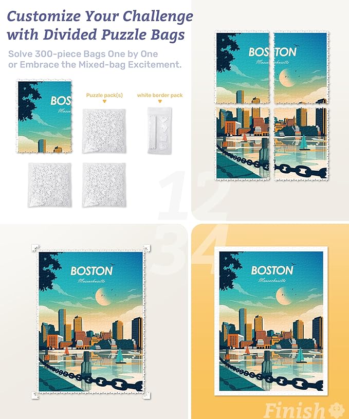 PieceRelax Plastic Jigsaw Puzzles for Adults 1200 Pieces - Bigelow Illustrations - Friends and Family Most Satisfying Table Games and Gifts No Puzzle Mat Required [H3567]