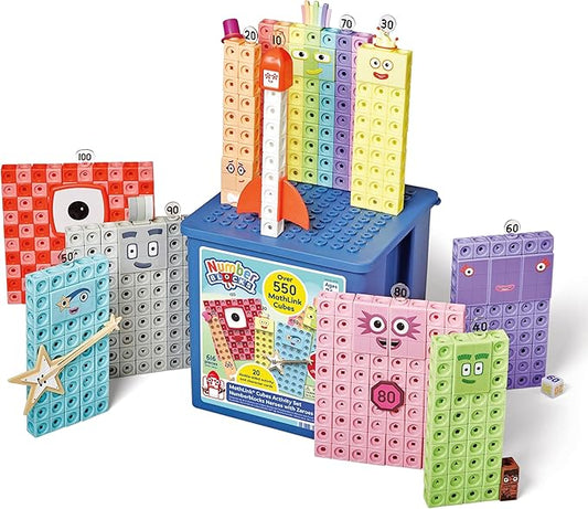 hand2mind Numberblocks Heroes with Zeroes MathLink Cubes Activity Set, Preschool Learning Activities, Math Manipulatives Kindergarten, Counting Blocks, Number Linking Cubes, Kids Educational Toys