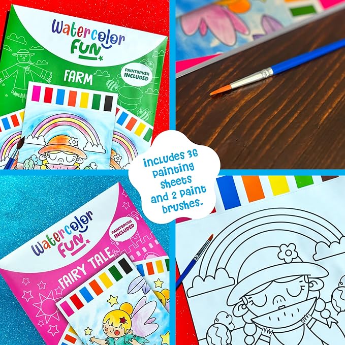 Watercolor Fun Value Pack - 2 Paint with Water Kits for Toddlers - Water Painting for Toddlers - Travel Activities for Kids Ages 4-8 - Screen Free Birthday Gifts (Farm - Fairy Tale)