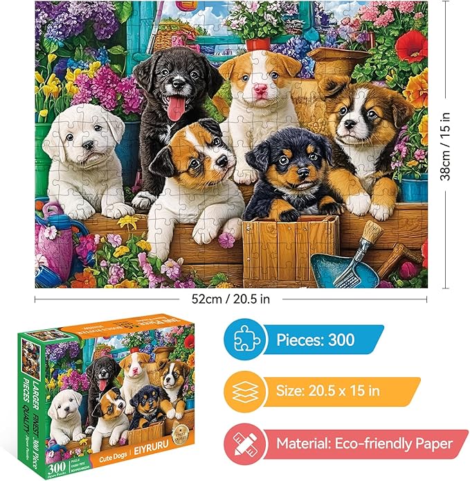 300 Piece Jigsaw Puzzle for Adults – Cute Dogs & Blossoms Artwork, Premium Puzzle for Dog Lovers, Fun Challenge & Home Decor (20.5" × 15")