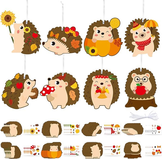 EZdhuawuse Fall Hedgehog Craft Kits - 123P Autumn Thanksgiving DIY Sticker Ornaments for Kids, Make Your Own Fall Hedgehog Paper Crafts, DIY Hanging Ornaments Kits for School Home Classroom Activities