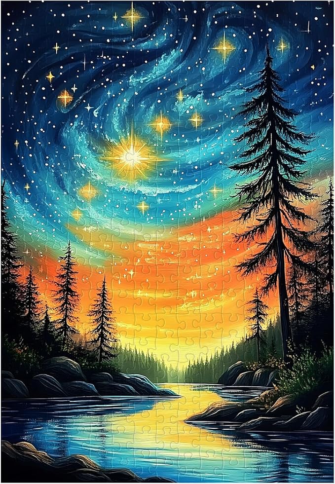 Great Jigsaw Puzzles for Adults 300 Pieces Starry Sky Forest Puzzles for Adults Toys Gift Family Decoration Kids Puzzle