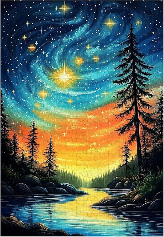Great Jigsaw Puzzles for Adults 300 Pieces Starry Sky Forest Puzzles for Adults Toys Gift Family Decoration Kids Puzzle