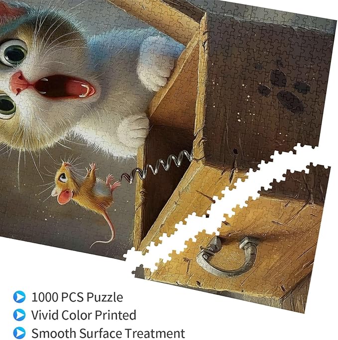 Cat Jigsaw Puzzles 1000 Pieces for Adults，Mouse Puzzles 1000 Pieces，Funny Animal Fantasy Puzzle，Cat Puzzles for Indoor and Challenge Puzzle Gift for Game Nights
