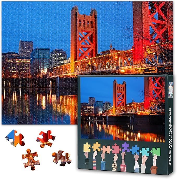 Jigsaw Puzzles - 1000 Piece Puzzle for Adults Downtown Sacramento, California, Tower Bridge Challenging Puzzles for Adults (27.5"x19.7"), Family Game Night Gift (Landscape Series)