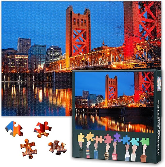 Jigsaw Puzzles - 1000 Piece Puzzle for Adults Downtown Sacramento, California, Tower Bridge Challenging Puzzles for Adults (27.5"x19.7"), Family Game Night Gift (Landscape Series)