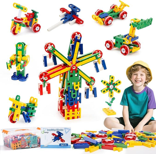 cossy STEM Building Toys for Kids, Construction Building Blocks, Educational Toys for 3-5 4-8 5-7 6-8 Year Old, Creative Games, Engineering, STEM Kits, 208 Pcs