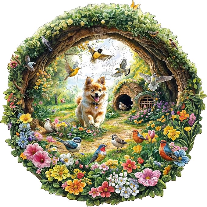 KAAYEE Wooden Puzzles for Adults, 3D Visual Effect Spring Birds Wooden Jigsaw Puzzle Unique Shape Wood Puzzle Adult, 3D Effect Flat Puzzle Birthday Family Games (M-11.4 * 11.4 in-200pcs)